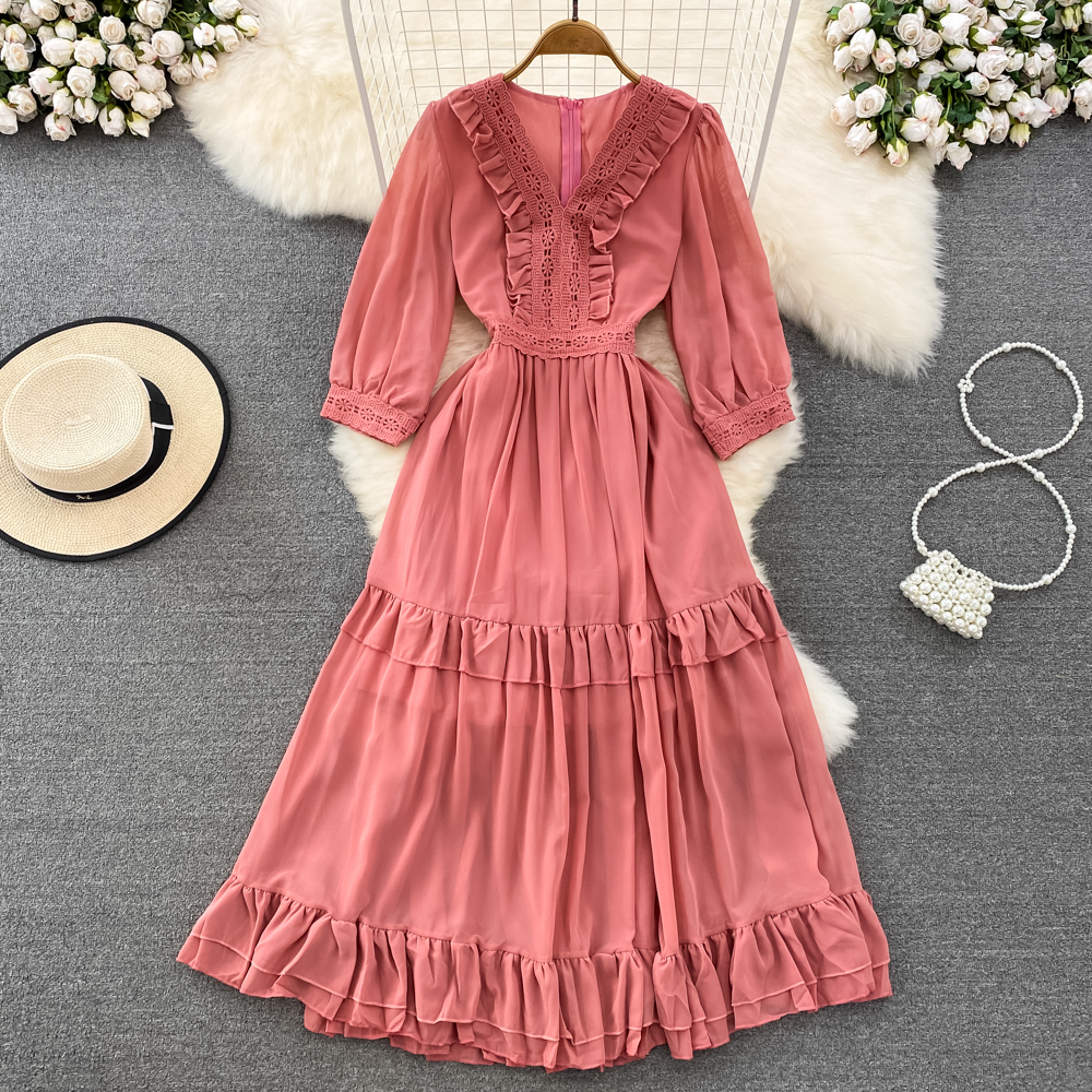 Cute A-Line Chiffon Dresses, V-Neck 1/2 Sleeve Fashion Dresses Cute A-Line Chiffon Dresses, V-Neck 1/2 Sleeve Fashion Dresses