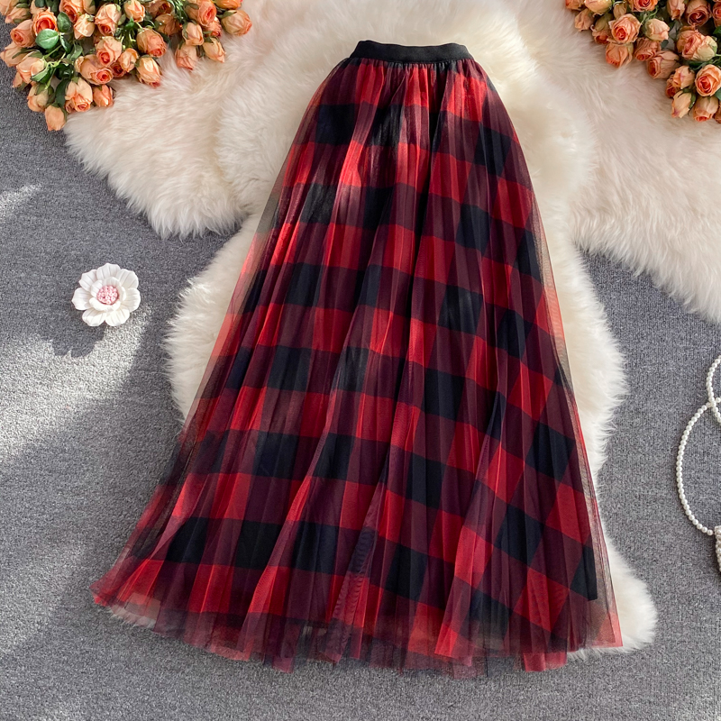 Cute Plaid Tulle Skirt, A-Line Skirt
