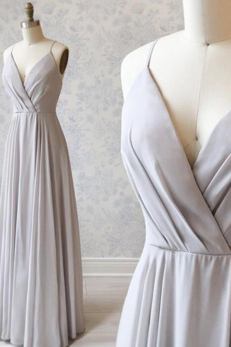 Gray Long Prom Dress Simple Evening Dress