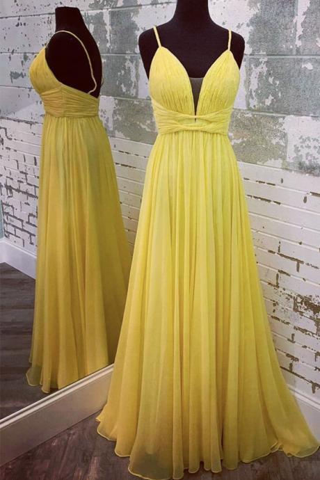 Simple Yellow Chiffon Long Prom Dress Evening Dress