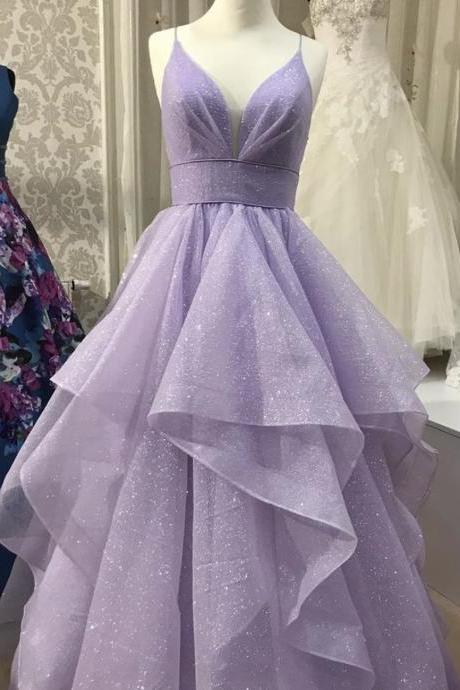 Purple Tulle Long Prom Dress Purple Evening Dress