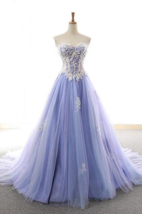 Purple Tulle Lace Long Prom Dress Evening Dress