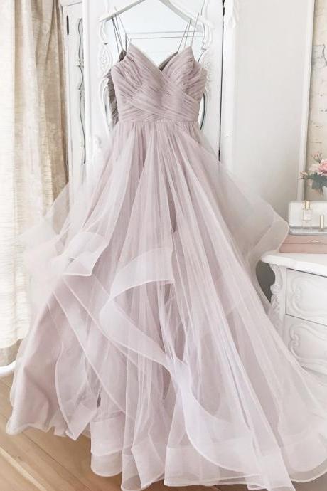 Stylish V Neck Tulle Long Prom Dress Party Dress