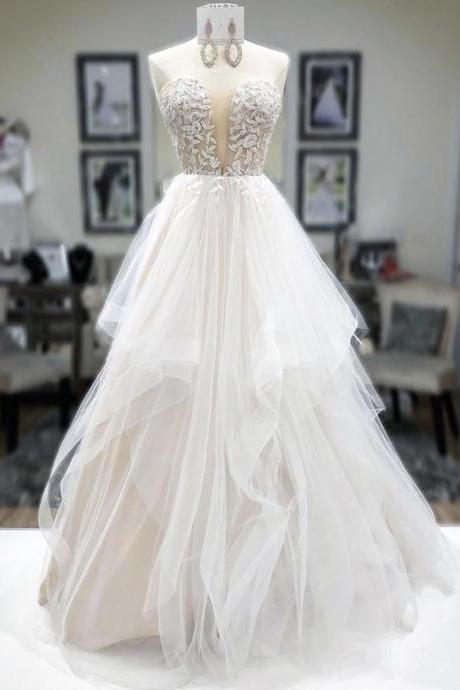 A Line Tulle Lace Long Prom Dress Formal Dress