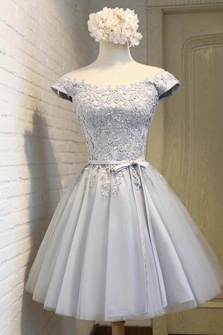 Gray lace short prom dress homecoming dress