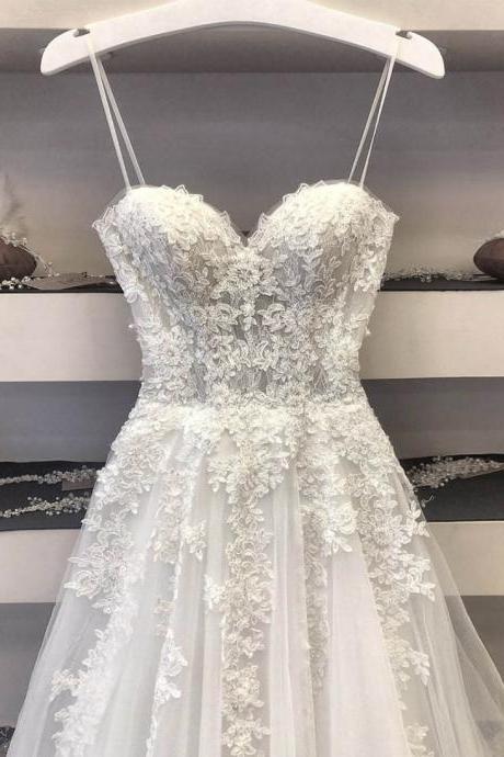 White lace tulle prom gown formal dress