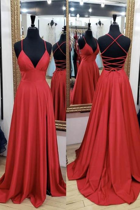 Red Long Prom Dress Simple Evening Dress