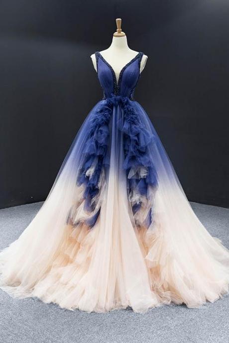 Amazing blue tulle prom gown blue formal dress