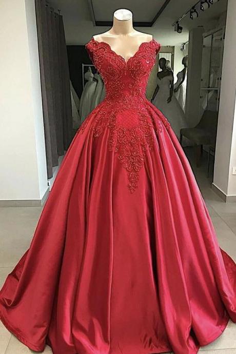 Red Satin Long Prom Gown, Formal Gown