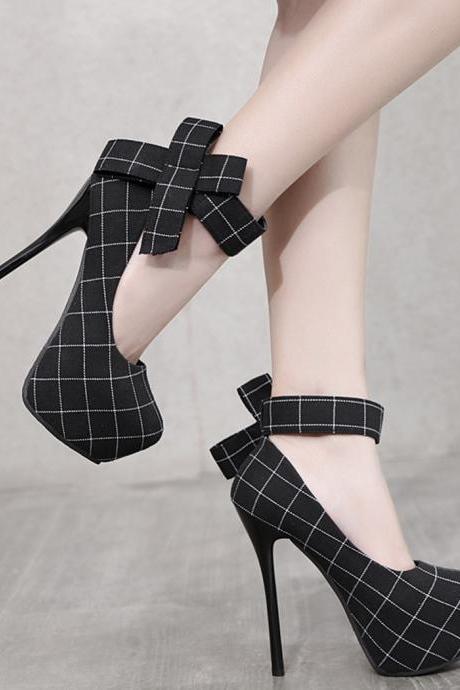 Stylish plaid heels high heels