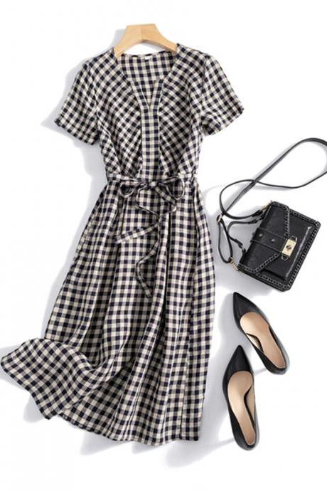 Simple Cotton And Plaid Dress
