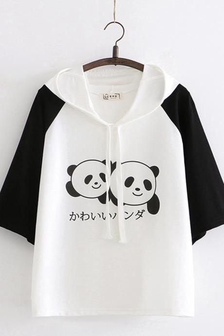 Cute little panda short sleeve hoodie