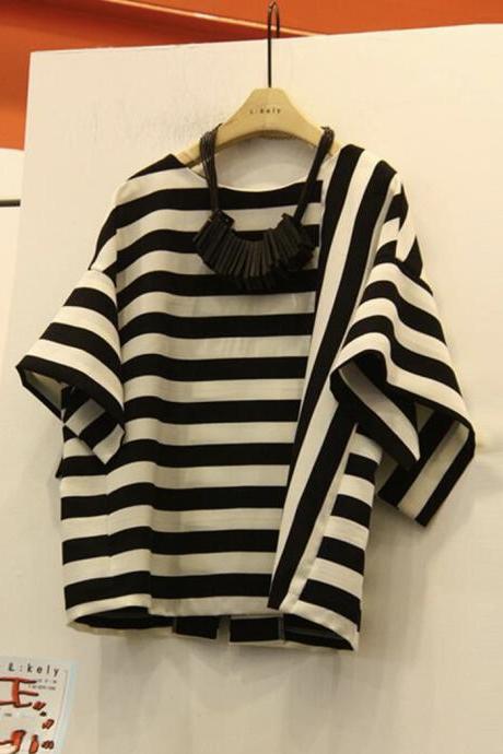 Simple striped short sleeve top t-shirt