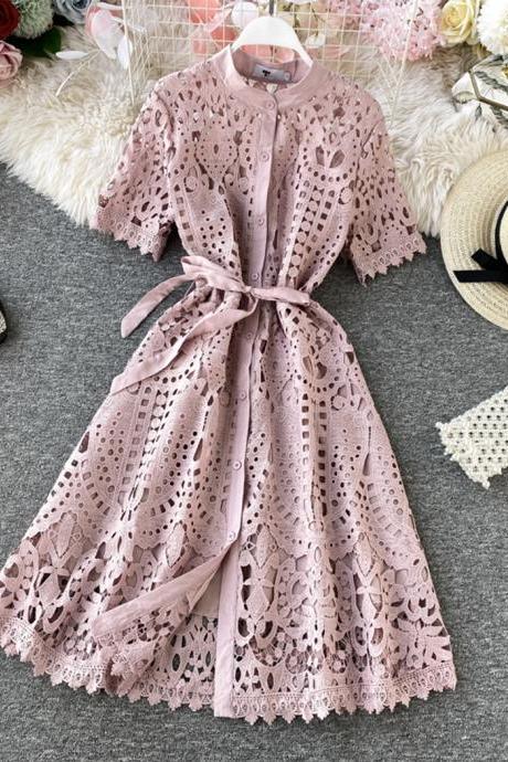 Stylish Round Neck Lace Dress Summer Dress
