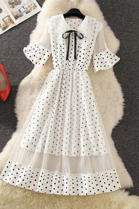 Lovely A Line Polka Dot Lace Dress Summer Dress