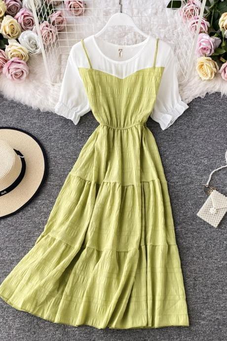 Cute A Line Round Neck Stitching Dress Summer Dress