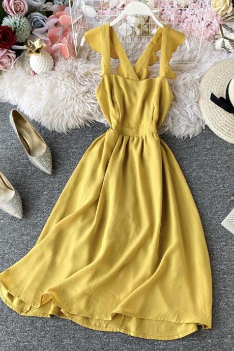 Fashion Girl Dress A Line Yellow Summer Dress