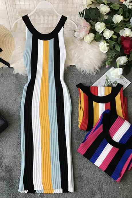 Stylish striped sleeveless knit dress