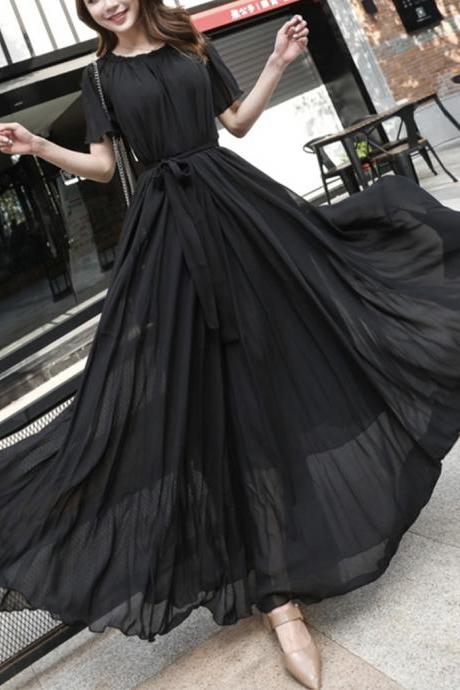 Black Chiffon Long Dress Women's Dress