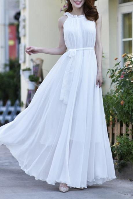 White chiffon long dress women's dress