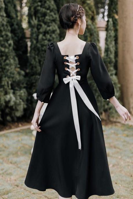 Retro A Line Girl Dress Black Dress