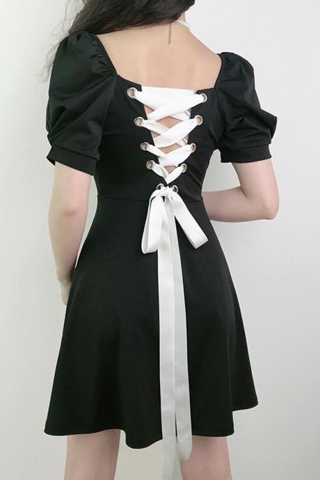 A line puff sleeve little dress black dress
