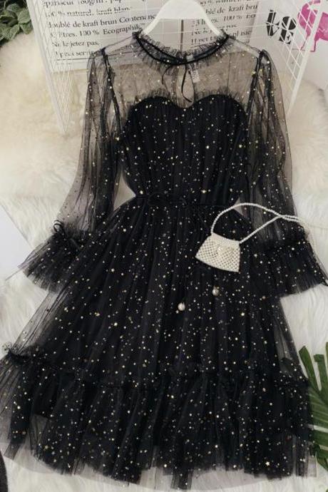 Lovely Tulle Stars Sequins Dress Summer Dress