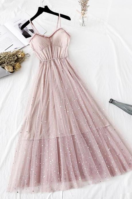 A line tulle dress with stars sequins fashion girl summer dress 