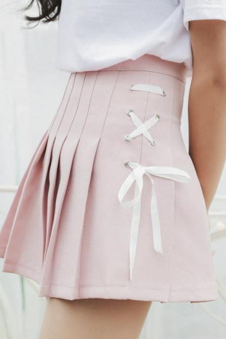 Cute side bow pleated skirt 