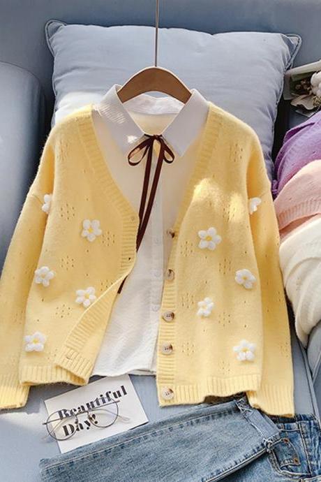 Cute Flowers Sweater Long Sleeve Sweater Sweater Coat Spring And Autumn Clothing