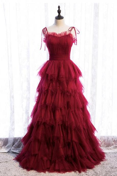 Stylish tulle long prom gown evening dress