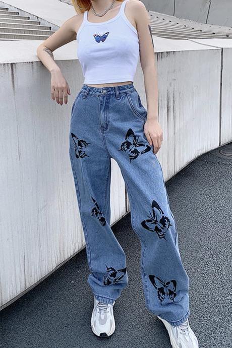 Jeans butterfly print jeans