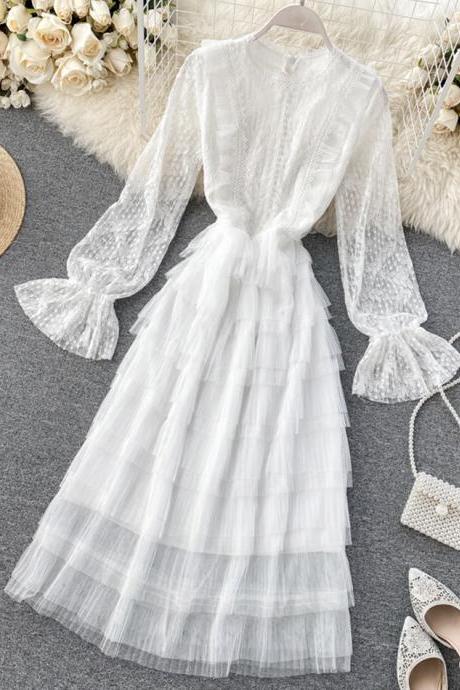 Cute long sleeve lace dress fashion girl dress