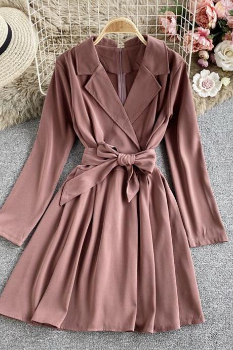 Stylish V Neck Long Sleeve Dress Autumn Tops