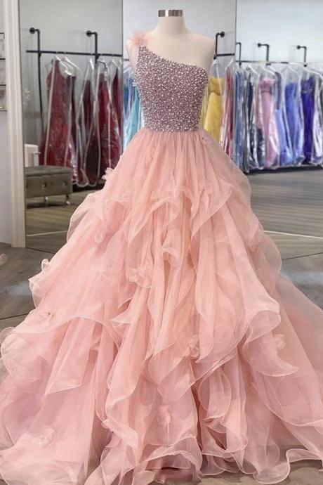 Pink One Shoulder Long Ball Gown Dress Formal Dress