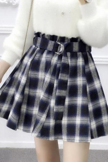 Cute A line pleated skirt plaid skirt