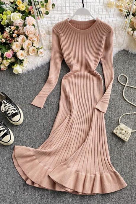 Ribbed knit bodycon long sleeve sweater dress