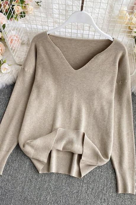 Sweater Simple V Neck Long Sleeve Sweater