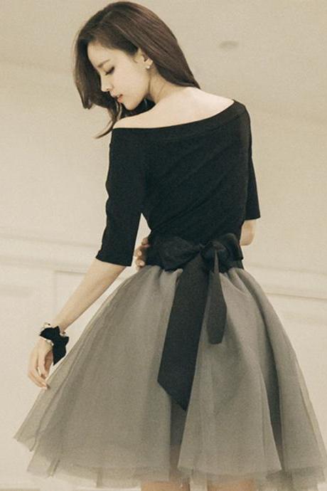 Cute black and gray short dress fashion girl dress