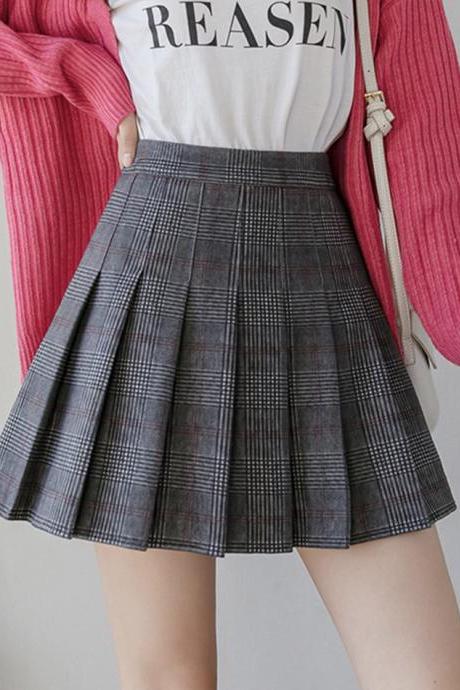 Cute A line plaid skirt short skirt