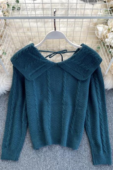 Cute Lapel Sweater Long Sleeve Sweater