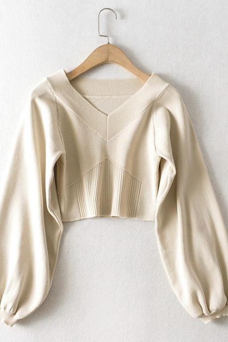 Simple V-neck Long Sleeve Sweater