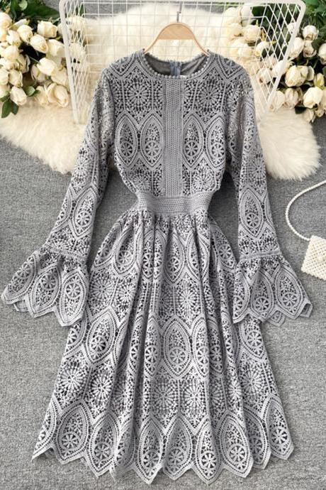 A line lace long sleeve dress fashion dress