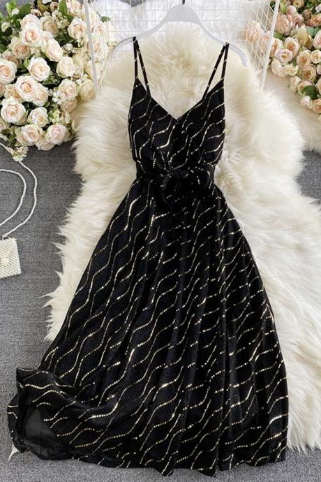 Black V Neck Sequins Short Dress