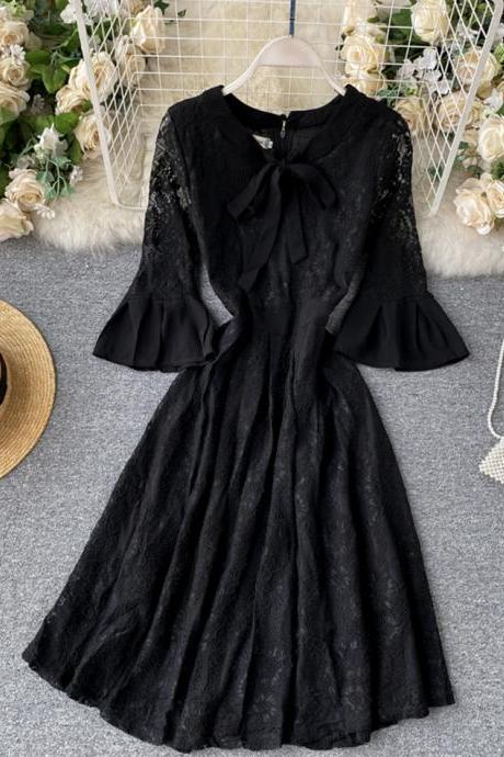 Black A Line Lace Short Dress