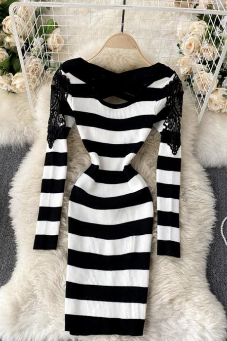 Sexy Long Sleeve Knitted Sweater Lace Panel Sweater