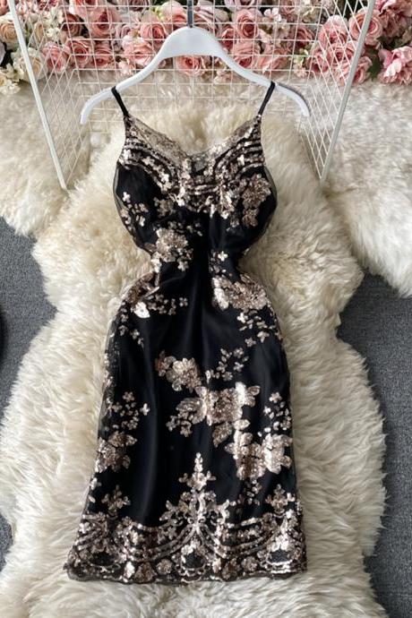Black Sequins Short Dress Party Dress