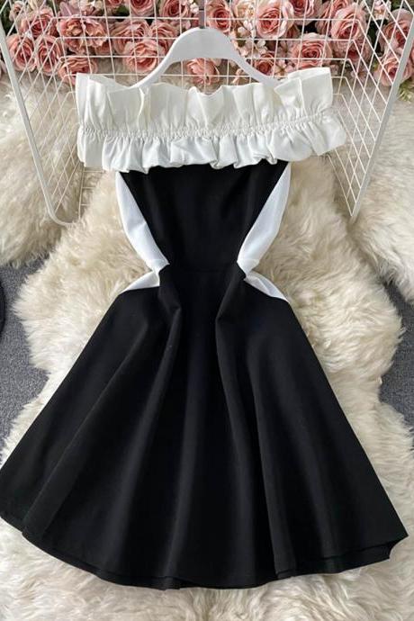 Cute A line short dress black dress
