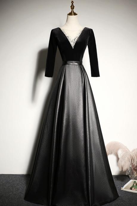 Elegant A Line Velvet Long Prom Dress Evening Dress