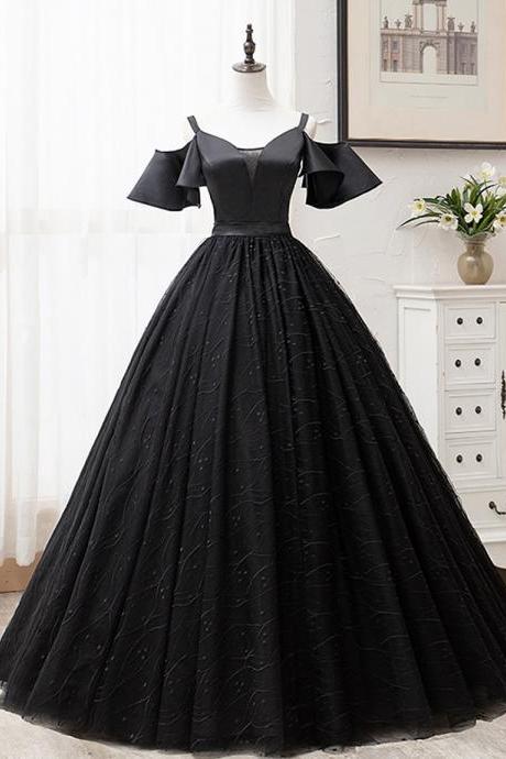 Black Tulle Long Ball Gown Dress Black Evening Dress